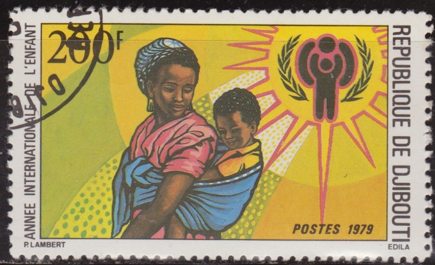Djibouti 1979 Scott 490 Sello º Dia Infancia Madre, Niño y Emblema IYC 200F